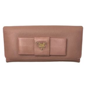 Prada Saffiano Leather Bow Flap Wallet Pink